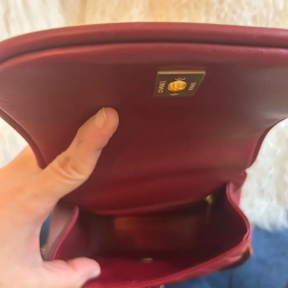 Chanel Red chev coco handle small Leather Handbag